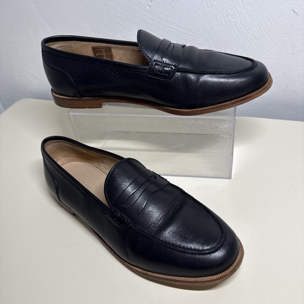 J.Crew Women's Black Leather Penny Loafers 8.5 Classic Slip On Comfort Shoes